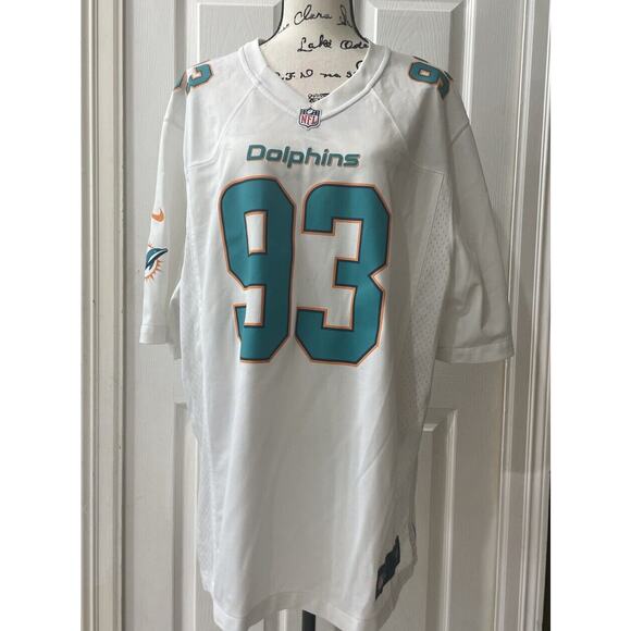 NIKE NFL MIAMI DOLPHINS JERSEY  DEFENSE 93 SZ XL WHITE TEAL ATHLETIC ATHLEISURE - Picture 15 of 15